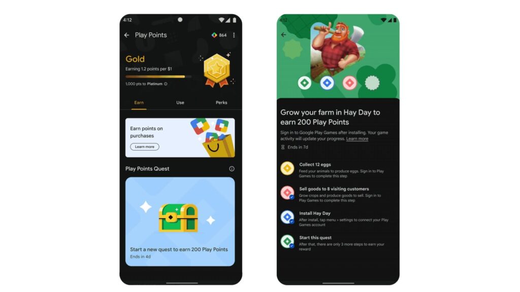 Google Play Store com conquistas recompensadas com Play Points