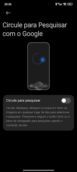 Redmi, POCO, Xiaomi, como desativar o Circule para pesquisar no Google