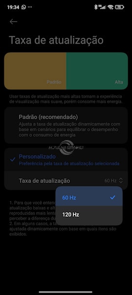 Trocando a taxa de atualização da tela nos Redmi, POCO e Xiaomi com HyperOS