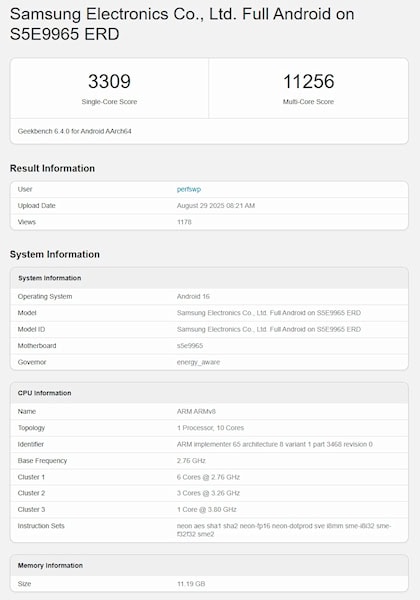Exynos 2600 teste Geekbench
