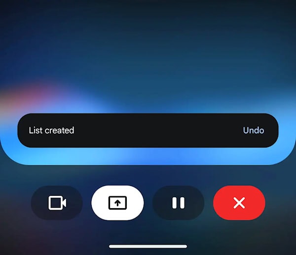 Gemini Live Google Keep com botão de desfazer