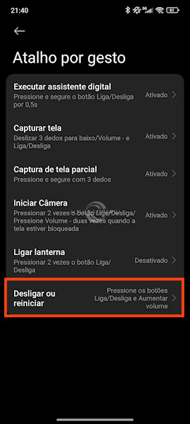 REDMI, Xiaomi e POCO com HyperOS, deixando o botão de desligar para desligar ou reiniciar