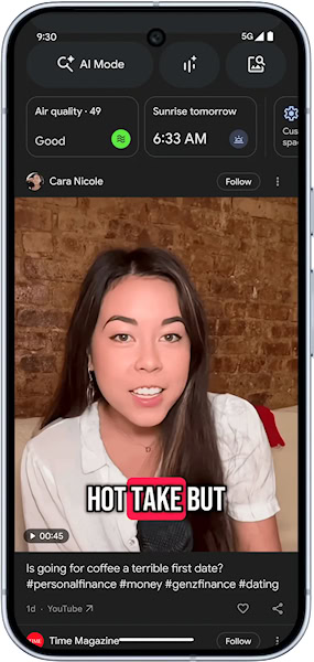 Google Discover mostrando redes sociais e YouTube Shorts