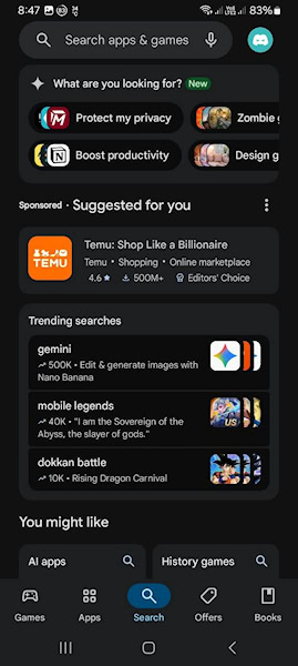 Google Play Store com Gemini na pesquisa