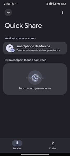 Quick Share novo visual, tela de receber separada