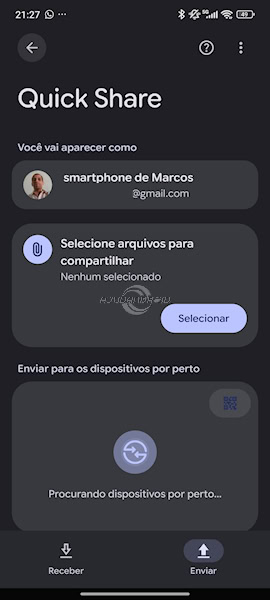 Quick Share novo visual, tela de enviar separada