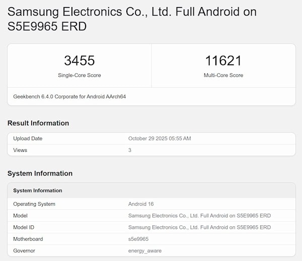 Exynos 2600 teste Geekbench outubro 2025