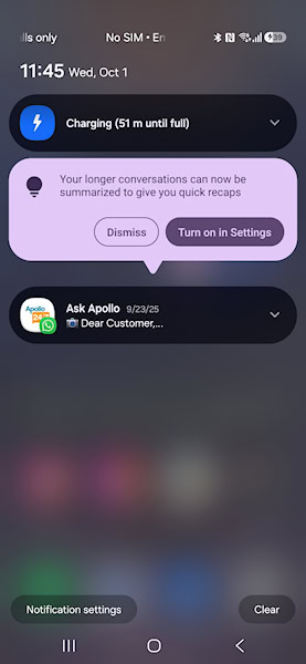 One UI 8.5 recurso de resumo de mensagens com IA na notificação