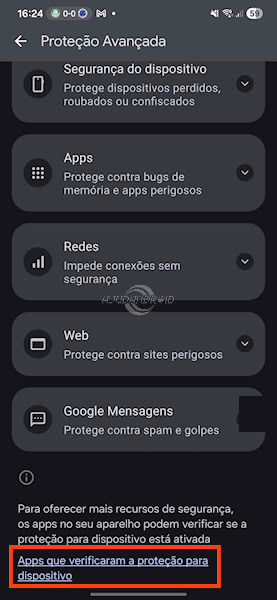Proteção Avançada lista de apps