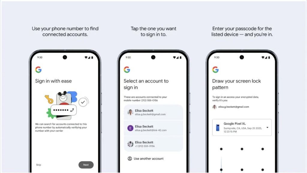 Recuperação da conta do Google novidades, número de telefone