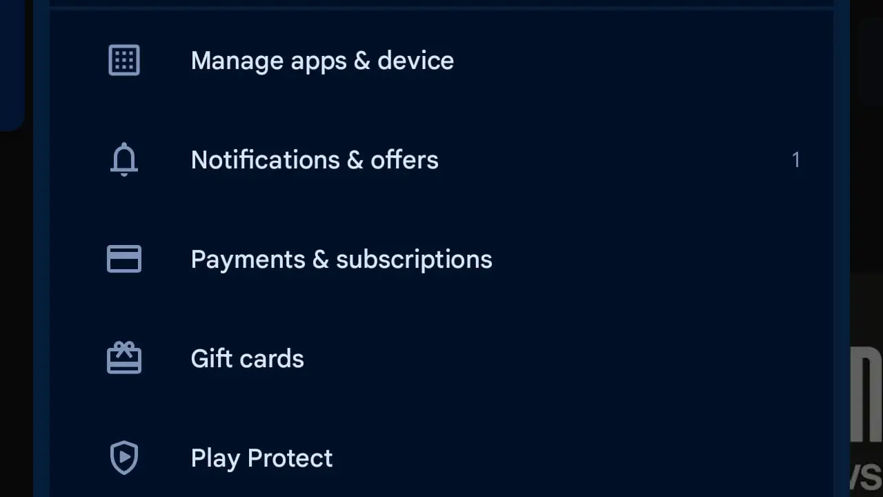 Google Play Store venda de vale presente