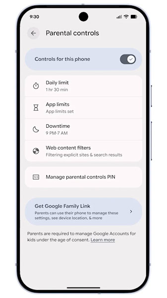 Android 16 controle parental integrado