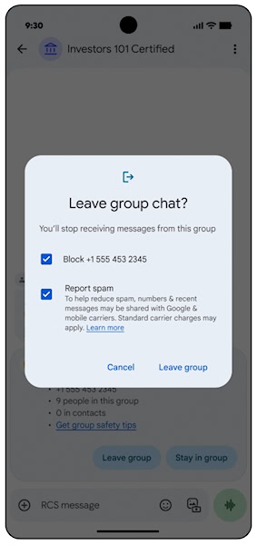 Google Mensagens bloquear grupo e marcar como spam