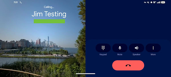 Aplicativo Telefone do Google no modo paisagem