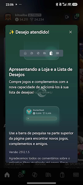 Aplicativo Xbox ganha aba loja