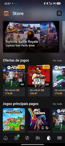 Aplicativo Xbox ganha aba loja