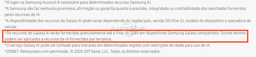 Galaxy AI termos em 2025