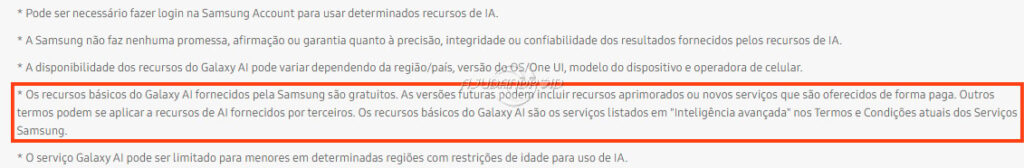 Galaxy AI termos em 2026