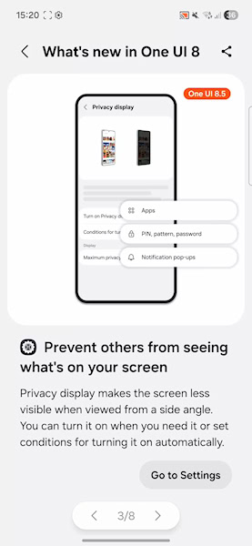 One UI 8.5 recurso Tela Privada