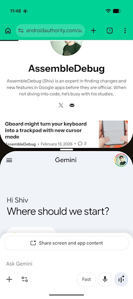 Gemini tela dividida no telefone