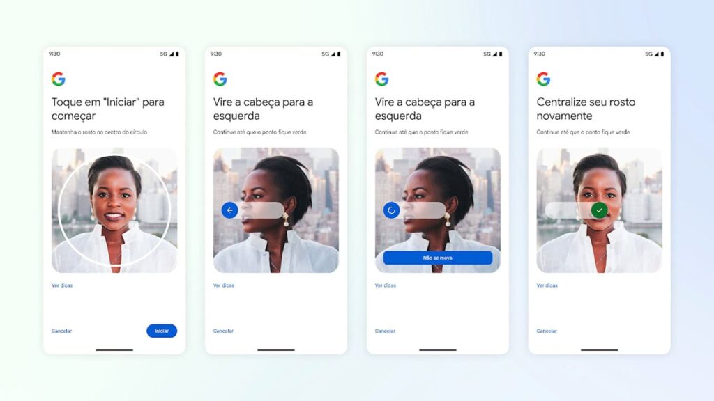 Google Vídeo Selfie (biometria facial) para recuperar conta