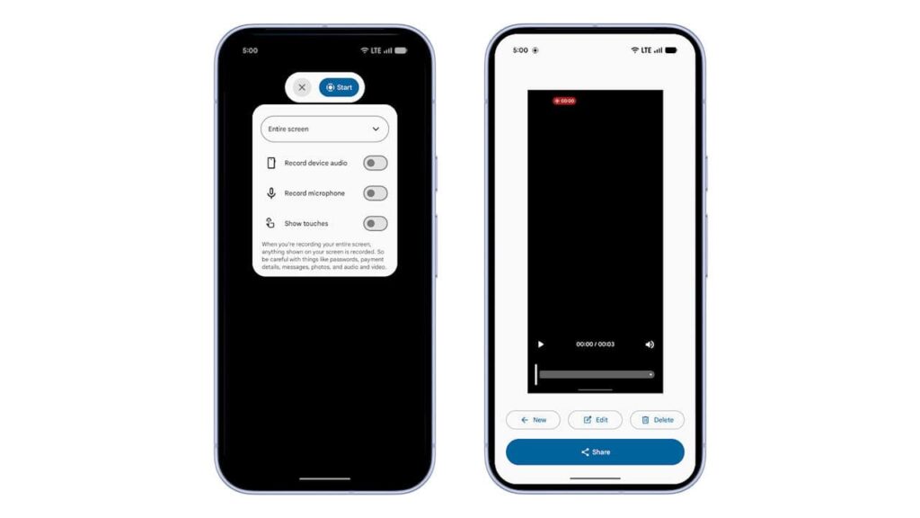 Android 17 gravador de tela com novo visual