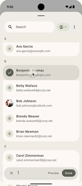 Android 17 seletor de contatos