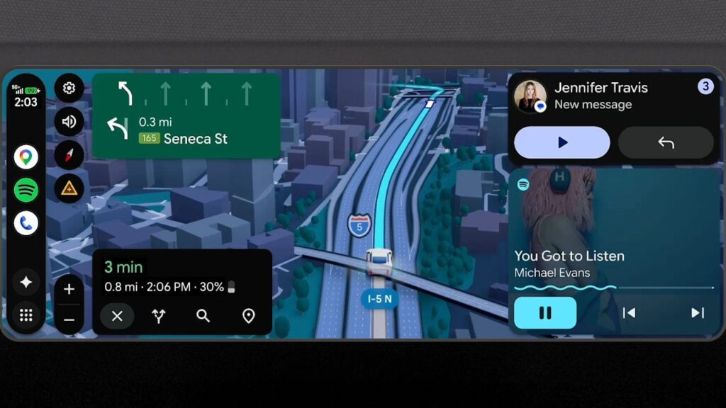 Android Auto novo visual 2026 Google Maps com navegação imersiva