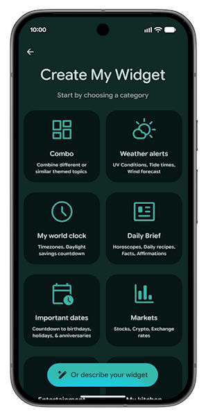 Gemini Intelligence criador de widget no Android