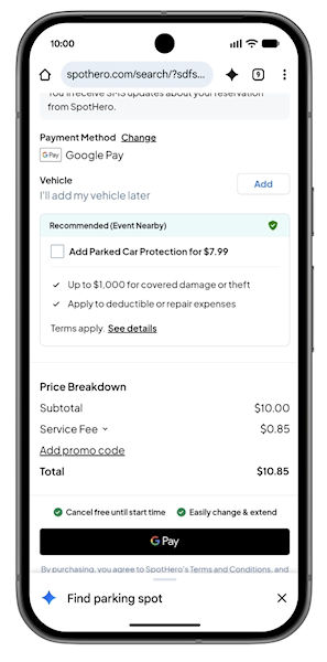 Gemini Intelligence vaga de estacionamento utilizando o navegador Chrome