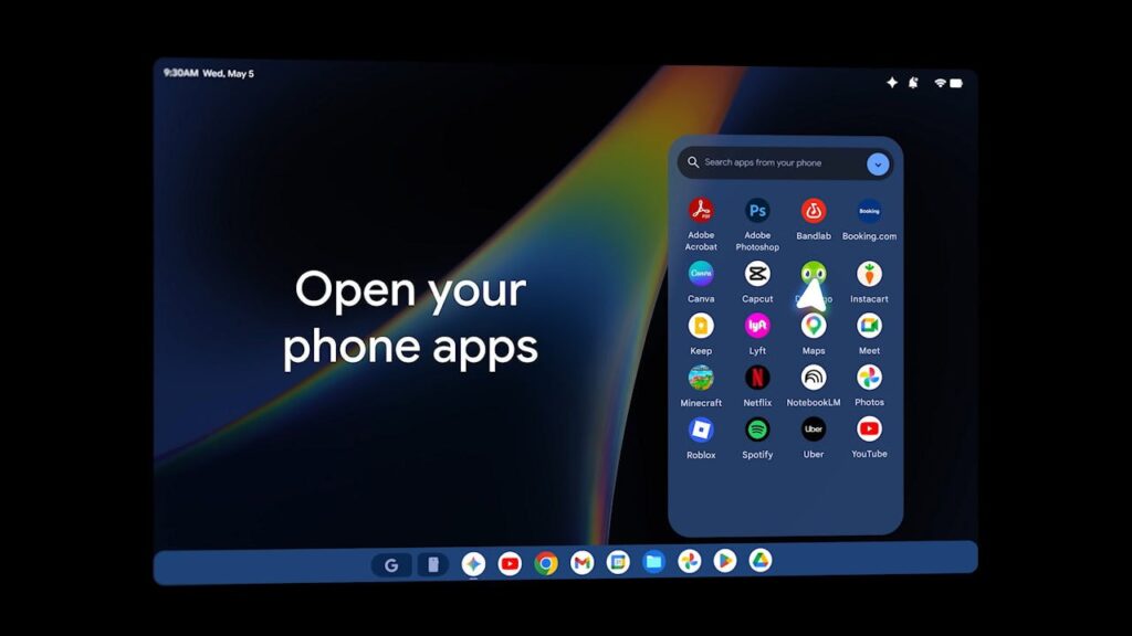 Googlebook abrindo aplicativos do telefone Android