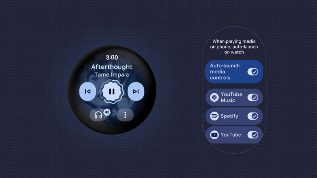 Wear OS 7 lançamento automático do controle de mídia