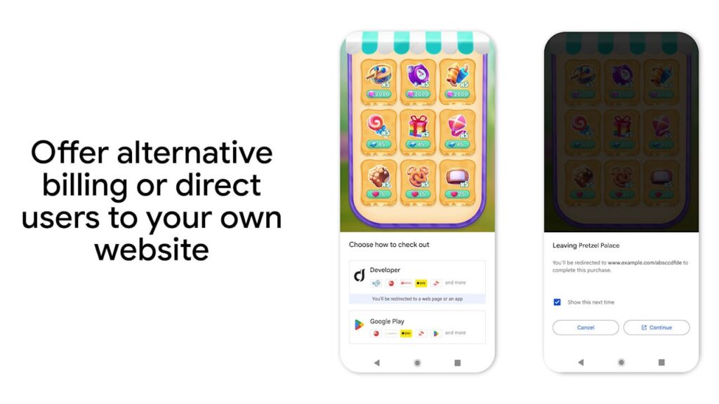 Google Play Store pagamentos alternativos de terceiros