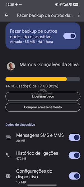 Android backup outros dados