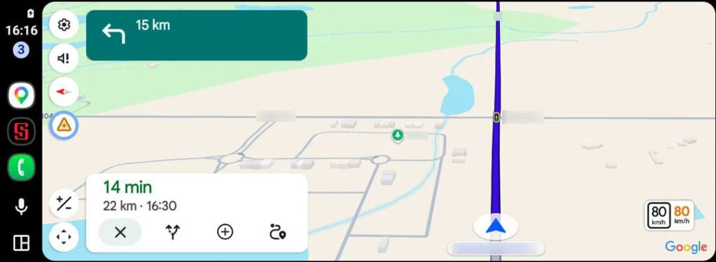Google Maps no Android Auto com velocímetro