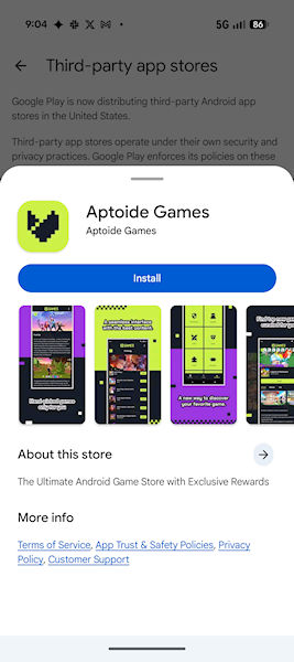 Google Play Store: estreia das lojas de terceiros, Aptoide