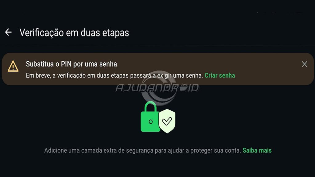 WhatsApp, verificação em duas etapas na tela de substituir PIN por senha