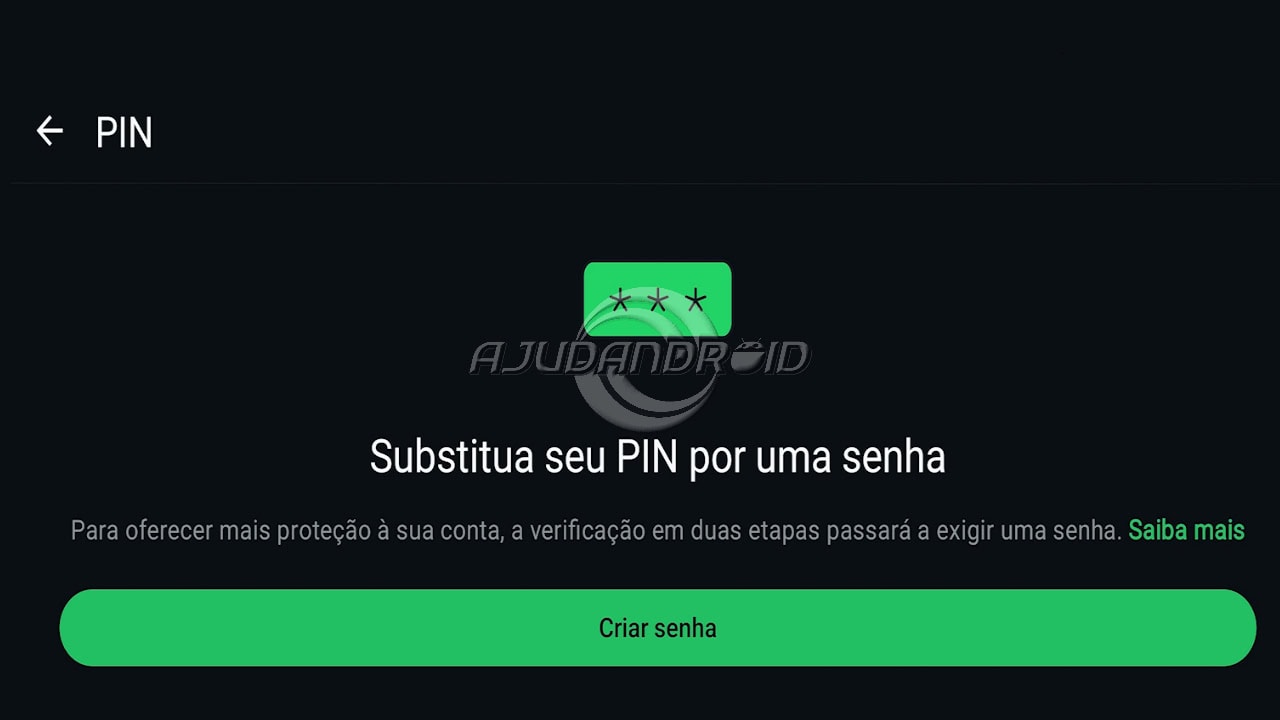 WhatsApp, verificação em duas etapas na tela de substituir PIN por senha